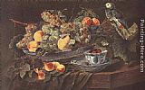Fruits Canvas Paintings - Still-life with Fruits and Parrot